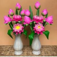 ราคา แจกันดอกบัว 7 ดอก ขนาดใหญ่เท่าบัวจริง แจกัน ดอกบัว ดอกไม้ บัวพับกลีบ ดอกบัวไหว้พระ งานดินปั้น (3833072212)