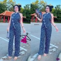 ราคา TW20037 Set 2 ชิ้น เสื้อเปิดไหล่คอจีนซิปหลัง แต่งกระดุมจีน กางเกงขายาวทรงกระบอก (20959813887)