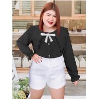 ราคา R123 เสื้อแฟชั่นสาวอวบ ผ้าสลาฟสีพื้น รุ่นแต่งปกระบายแหลม แขนยาว (20755263710)