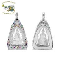 ราคา จี้เงินแท้ชุบทองคำขาวฝังพลอยนพเก้าและเพชรรัสเซียพร้อมหลวงพ่อโสธร (20345715301)