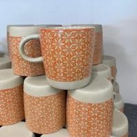 ราคา แก้วกาแฟ แแก้วกาแฟเซรามิค สีส้มลายดอกไม้ แก้วชา แก้วนม แก้วเซรามิก แก้วกาแฟราคาถูก สวยงาม เนื้อเซรามิคหนา ใช้งานดี (21156290349)