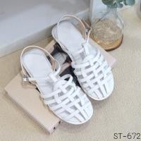 ราคา รองเท้ารัดส้น ผู้หญิง ส้นแบน แบบสวม หน้าสานหนังนิ่ม มินิมอลมาก ST 672 (19949722235)
