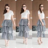 ราคา เซ็ท 2 ชิ้น เสื้อยืดคอวีแขนสั้น งานผ้าแมงโก้ผ้าเนื้อหนา กระโปรงขนมชั้นลายสก็อต กระโปรงเอวยืดรอบ ฟรีไซส์ (19726176886)