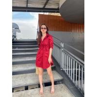 ราคา dress shirt ชุดเดรสสั้น ผ้าคอตตอน เดรสคอตตอนเอวรูด เดรสกระดุมหน้า (12582896206)