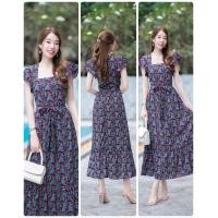 ราคา Maxi dress ลายดอกไม้ ดีเทลแต่งระบายที่แขนและชายกระโปรง มีซับใน มีโบว์ผูกเอวปรับระดับเอวได้ งานซิปซ่อนด้านหลัง รอบอก 34 36 (19714833640)