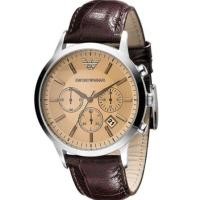 ราคา Emporio Armani Mens Classic Chronograph Cream Face Brown Leather Strap Watch AR2433 (18096529398)