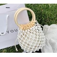 ราคา กระเป๋าสายสานเชือก เมคราเม่ สำหรับผู้หญิง กระเป๋าถักลายแฟนซีชายทะเล ด้ามไม้หวายทรงกลม (21136799874)