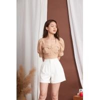 ราคา เสื้อครอปผูกโบว์ แขนตุ๊กตา สีพาสเทล (19788579565)