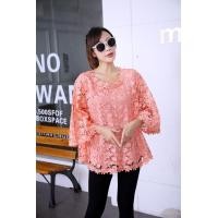 ราคา FON เสื้อลูกไม้ไซร้ใหญ่ เสื้อลูกไม้คนอ้วน เนื้อลูกไม้ดี ทรงปล่อย คอกลม แขนบาน มีอก 48 50 52 นิ้ว มี13สี สวยทุกสีเลยค่ะ A9937 2 (9162799169)