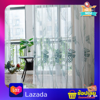 ราคา ผ้าม่านโปร่ง ผ้าม่าน ม่านโปร่ง curtain ลายปักใบไม้สีเขียว 1 ผืน แบบตาไก่ พร้อมส่ง จากไทย (14736284175)