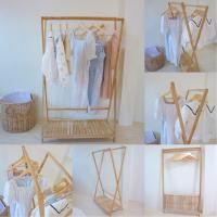 ราคา ราวตากผ้าไม้ ราวแขวนผ้าไม้สัก ราวแขวนผ้าพร้อมชั้นวางของ ราวผ้ามินิมอล (17433653221)