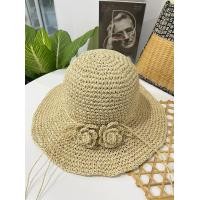 ราคา หมวกสานผู้หญิง หมวกถักปีกกว้าง แต่งดอกไม้คู่ S035 (17132019799)