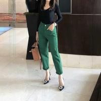 ราคา กางเกงยีนส์ขากระบอกเล็ก สีเขียว เนื้อยีนส์ยืด เอวสูง (20880747194)