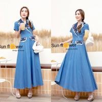 ราคา ป้าย Sun flower เดรสยีนส์ยาวคอปก งานปักลายดอกไม้สวยๆ หวานๆ (20686751732)