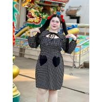 ราคา เดรสสาวอวบ ทรงคอจีน ผ้าวูลเวฟลายชิโน ผ้ายืดนิ่มใส่สบาย D8 (21273388867)