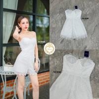 ราคา T RAK TR06 2714 ชุดจั้มสูทเกาะอกสีขาว ลูกไม้ขาสั้นตัวผ้าแต่งดอกไม้ทั้งตัว (20633730588)