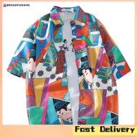 ราคา Broadfashion Man and Woman Vintage Shirt Hawaii Beach Wear Short Sleeves and Turn down Collar Tops Casual Loose T Shirt (20637451678)