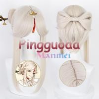 ราคา Manmei Genshin Impact Ningguang Pizza Hut Cosplay Wig 53cm Long Beige Wigs with Bow Heat Resistant Synthetic Hair Halloween (20629573178)