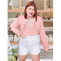 ราคา R123 เสื้อแฟชั่นสาวอวบ ผ้าสลาฟสีพื้น รุ่นแต่งปกระบายแหลม แขนยาว (20755263715)