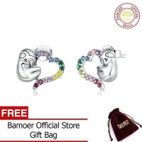 ราคา BAMOER ต่างหูสตั๊ดหัวใจสีรุ้งสำหรับผู้หญิงเงินแท้925หูสัตว์สล็อตสีชมพูเครื่องประดับอย่างดี SCE885 (19715060947)