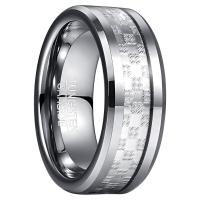 ราคา BONLAVIE 8mm Tungsten Carbide Ring Grooved With Chamfer Silver checkered inlay Domed Edge High Polished Mens Fashion Ring Comfort Fit Size 7 12 (19975406076)