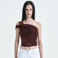 ราคา เสื้อเอวลอยเปิดไหล่ข้างเดียวสำหรับผู้หญิงสีทึบชุดสตรีทแวร์ตาข่ายแขนกุดเสื้อเปิดไหล่ฤดูร้อน (20239134348)