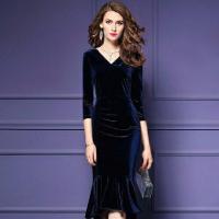 ราคา vivicoco กระโปรงหางปลาคอวีเซ็กซี่ผ้ากำมะหยี่สีทอง ชุดเดรสออกงานทางการ (20414886501)