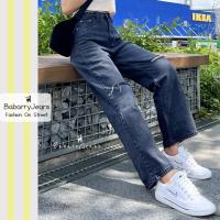 ราคา พร้อมส่ง BabarryJeans กางเกงยีนส์ขายาว ผู้หญิง ทรงกระบอก เอวสูง ขาดเข่า ผ้าไม่ยืด สีดำฟอก (20699427928)