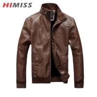 ราคา HIMISS Motorcycle Jacket For Men Slim Fit Stand Collar PU Leather Jacket Long Sleeves Windproof Outwear Coat With Pocket (21176141410)