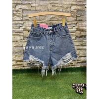 ราคา กางเกงยีนส์ขาสั้นเอวสูงแต่งขาด (18301886360)