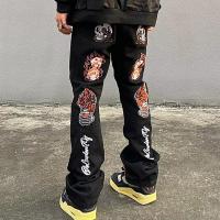 ราคา EERSHENSHI กางเกงยีนส์ปักลายอเมริกาแบบย้อนยุคสำหรับผู้ชายกางเกงยีนส์ปักลายดอกไม้เล็กบานกางเกงยีนส์ตรงซักอเนกประสงค์ (21213422584)