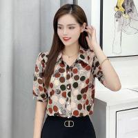 ราคา เสื้อเชิ้ตผ้าชีฟองลายจุดทรงหลวมพิมพ์ลายเสื้อแฟชั่นเกาหลีเสื้อผ้าหน้าร้อนใหม่ฤดูร้อน (20352060417)