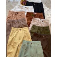 ราคา กางเกงเอวสูงขายาวทรงเบสิคจีบหน้าแต่งกระดุมเอวสูงมีกระเป๋าS XL (19467630736)