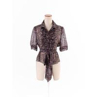 ราคา kookai เสื้อแขนสั้นกระดุมหน้าแต่งระบาย ผ้าชีฟองพิมพ์ลายดอกไม้ เนื้อผ้าบางเบามีผ้าผูกเอว Preloved (20662227995)