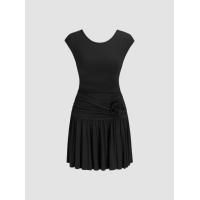 ราคา Cider Round Neck Solid Rosette Mini Dress (21322959848)