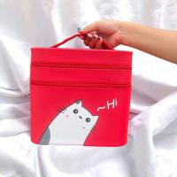 ราคา กระเป๋าเครื่องสำอางทรงกระบอก 2 ชั้น ลาย Hi Cat แบบตำหนิและรอยเหลือง ขนาดพกพาง่าย (19678952155)