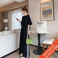 ราคา KSA ชุดเข้าเซทเสื้อยืดแขนสั้นoversize กางเกงขายาวทรงกระบอก ชุดลำลองผู้หญิง เสื้อผ้าแฟชั่นเกาหลี สีม่วง สีดำ XXL (16451752161)