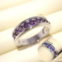ราคา แหวนอเมทิสต์ แหวนเงินแท้ ชุบทองคำขาว พลอยอเมทิสต์แท้ พลอยแถว YTG 11349 (10166943233)