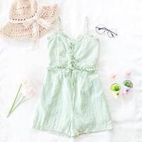 ราคา จั้มสูทสายเดี่ยวกางเกงขาสั้นแต่งระบายอกร้อยเชือก น่ารักสุด (17376967790)