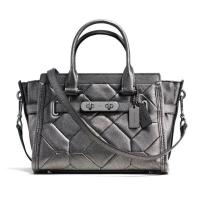 ราคา กระเป๋าถือ Coach แท้ รุ่นหรูที่สุด หนังแท้ Patchwork หนังนิ่ม มีสายยาว สีเมทัลลิค หายาก ไซส์กลาง มีหมุดที่ฐาน COACH 34547 SWAGGER 27 IN METALLIC PATCHWORK LEATHER BAG Gunmetal (21337092451)