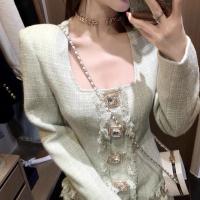 ราคา ชุดเดรสผ้าทวิตสีเขียวพาสเทล ตกแต่งด้วยกระดุมเพชรสีเหลี่ยม น่ารักลูกคุณหนูchannel dior มาก (20563973484)