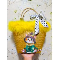 ราคา กระเป๋าสานกระจูดลายน้องแมว สีเหลือง ขนาด 6 8 นิ้ว งานจริงน่ารักมาก (16929875229)