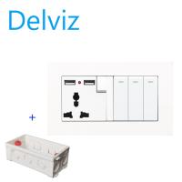 ราคา DELVIZ 3GANG 2WAY Light Switch 3 Hole USB Wall Socket 13A Power switch socket Eu socket US socket UK socket with junction box (19751731331)