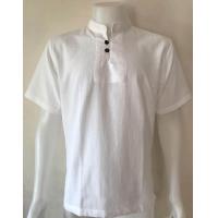 ราคา เสื้อผ้าฝ้าย ผ้าพื้นเมือง หนังกบ คอจีน กระดุม 2 เม็ด แขนสั้น สีขาว (340870720)