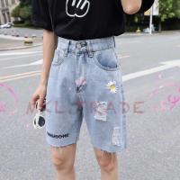 ราคา Ladateens shop พร้อมส่ง 7006 กางเกงยีนส์ขาสั้น ปักลายดอก เอวสูง แต่งขาด ปลายรุ่ย (6584908962)