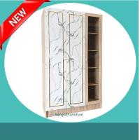 ราคา ตู้เสื้อผ้า 120cm 3 ประตู ชั้นโชว์ ประตูกระจกใส รุ่นสูง2เมตร หน้าบาน pink gold (15274520657)