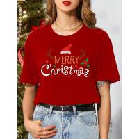 ราคา เสื้อยืดแขนสั้นพิมพ์ลายตัวอักษรเมอร์รี่คริสมาสต์สำหรับผู้หญิงสีแดงอเนกประสงค์ลำลองใหม่สำหรับ2023คริสต์มาส (20871757411)