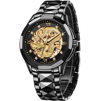 ราคา OLEVS Watches for Men Gold Automatic Watches Mens Dragon Skeleton Mechanical Luxury Watch Business Dress with Tungsten Steel Luminous 160FT Waterproof Diamond Fashion Wrist Watch Gold Black (192950140