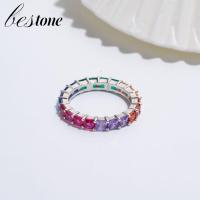 ราคา Bestone 5A แถวแหวนเพชรหลากสีสำหรับมีแฟชั่นและเป็นที่นิยม4มม แหวนเงิน925สำหรับแฟนซี (17891510803)