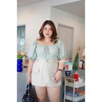 ราคา plus size ครอปพลอยใสแขนตุ๊กตา สำหรับสาวอวบ สมอคหลัง เชือกมินิโบว์กลางอกผูกได้2แบบ ผ้าฝ้าย (19467660233)